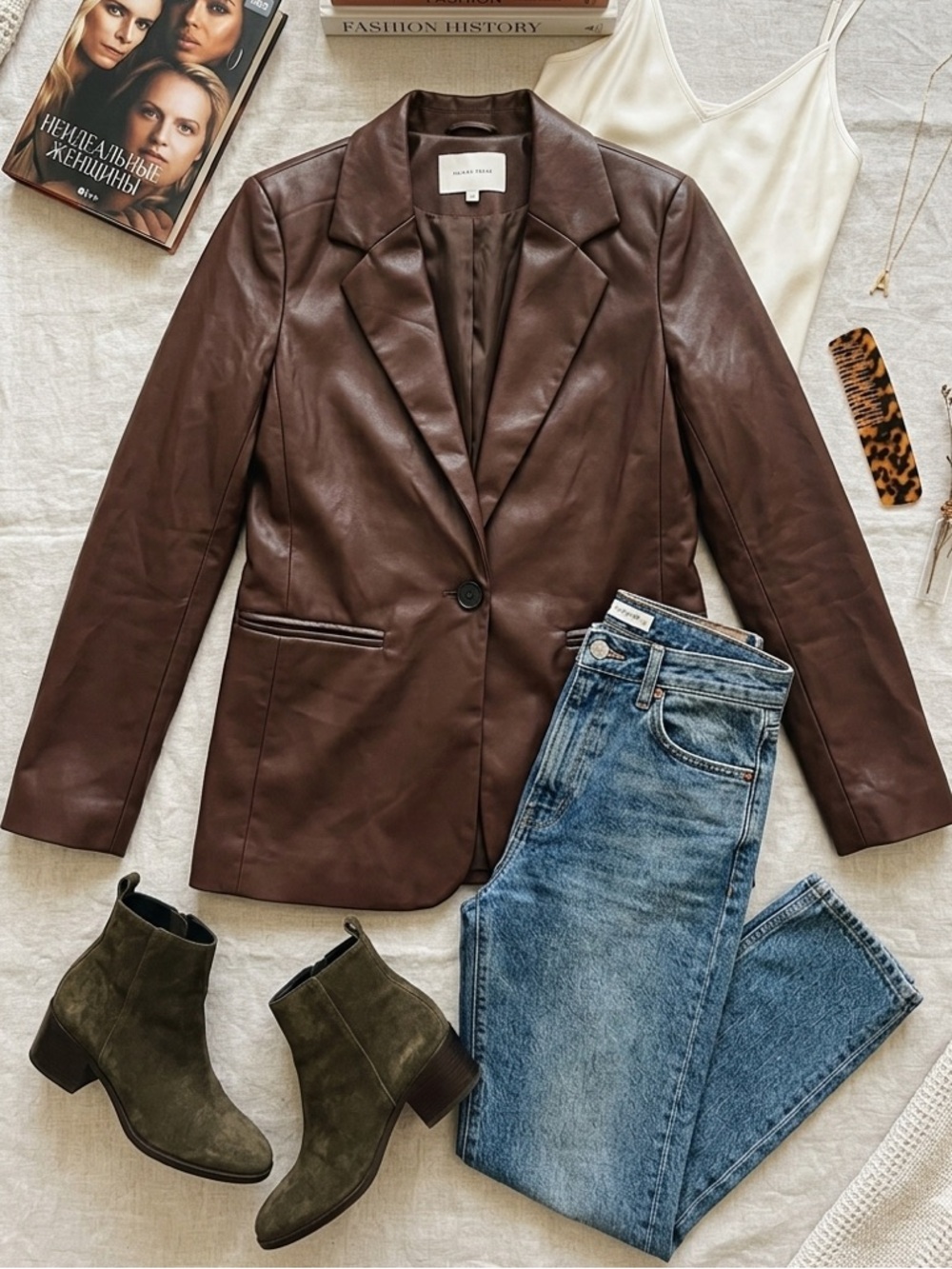 Abercrombie & Fitch Brown Vegan Leather Blazer 90s XS Office Corporate Siren